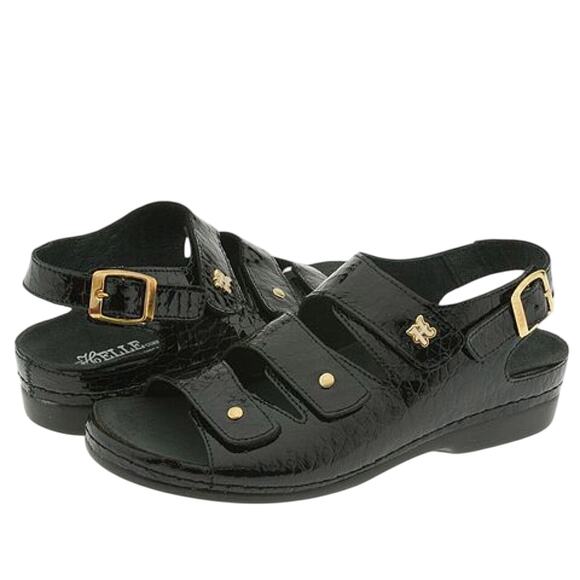 Helle Comfort Shoes - Helle Comfort 356-F Tulin Black Leather Orthotic Adjustable sling back Sandal 39